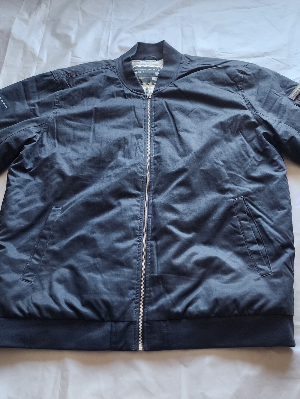 NFL SUPER BOWL LVI LOS ANGELES 2022 MEN'S QUILTED BOMBER JACKET GRAY SIZE XL